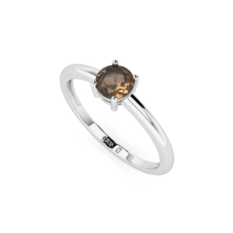 smoky quartz round cut stackable prong-set ring