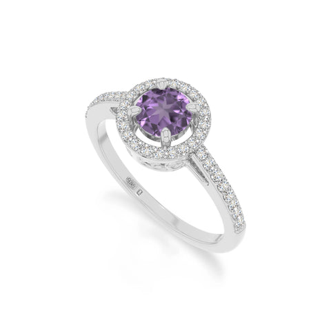 natural amethyst solitaire halo engagement rings in sterling silver 