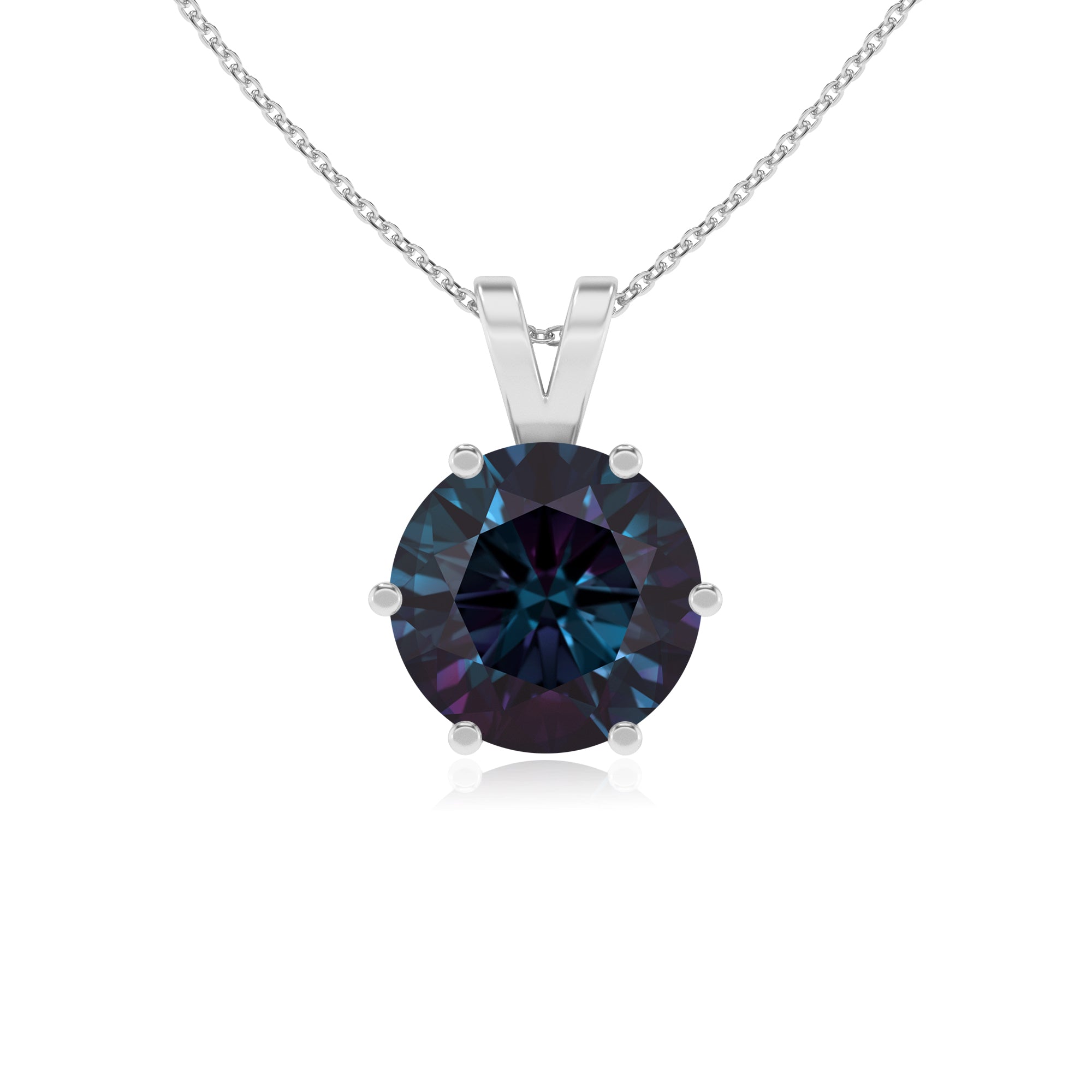 lab grown alexandrite round shape solitaire v-bale pendant necklace