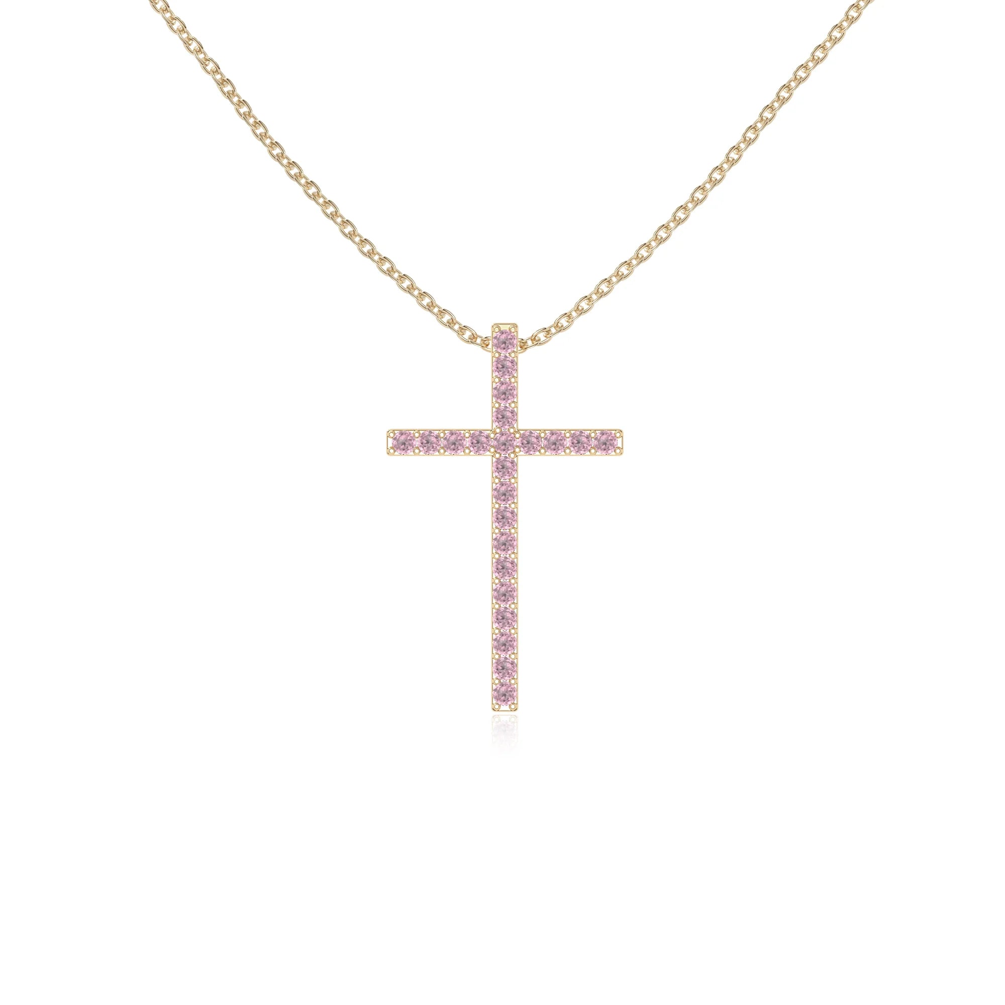 natural pink-tourmaline cross necklaces in yellow gold vermeil 