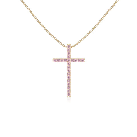 natural pink-tourmaline cross necklaces in yellow gold vermeil 