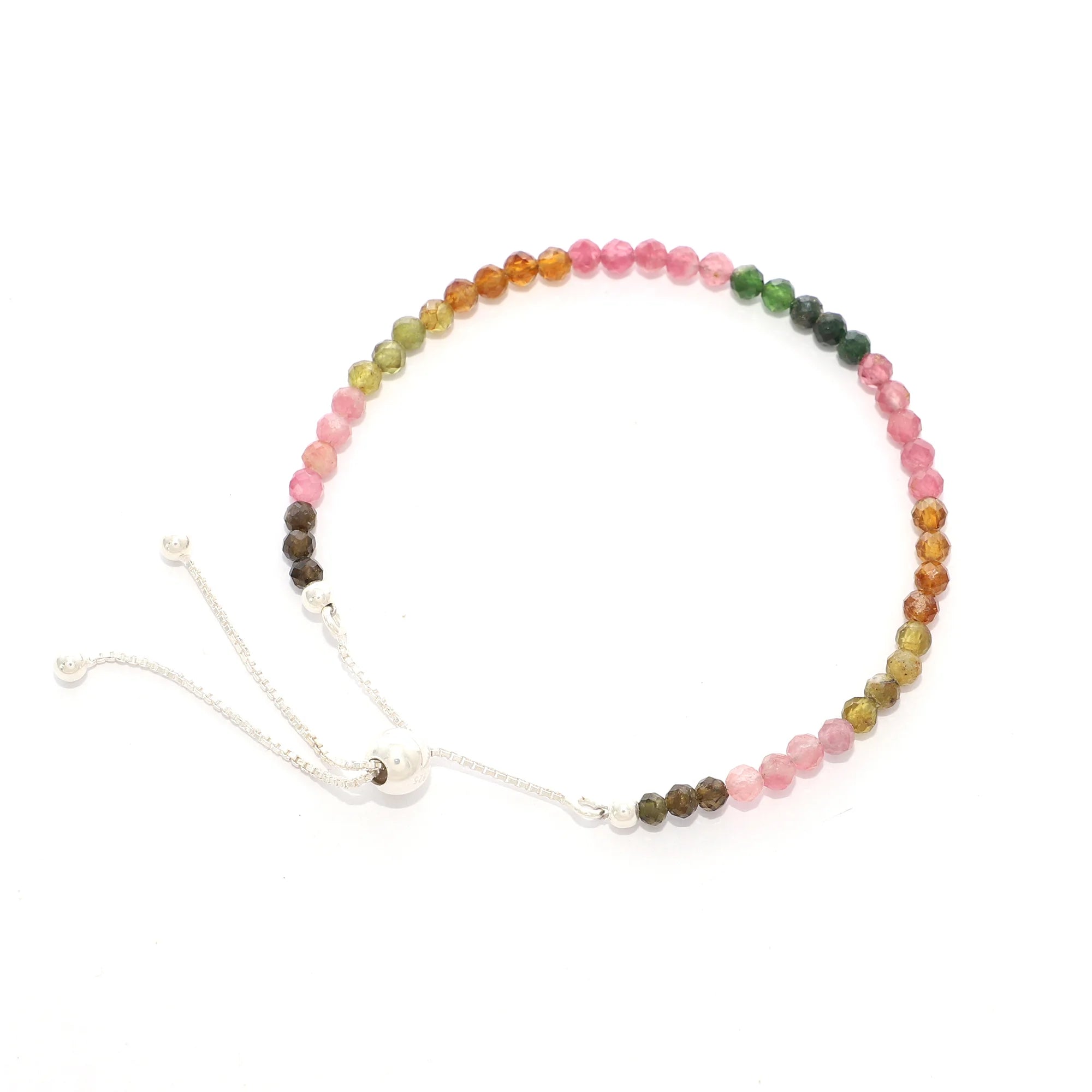 natural multi-tourmaline round shape bolo bracelet