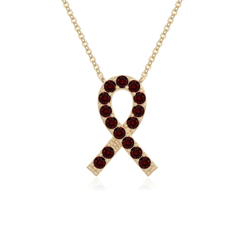 natural garnet cancer ribbon necklaces in yellow gold vermeil 