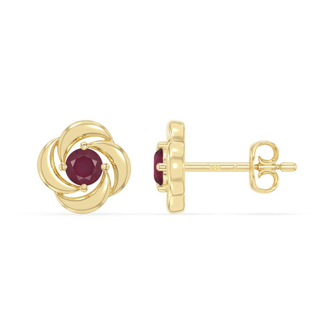 natural ruby flower stud earrings in yellow gold vermeil 