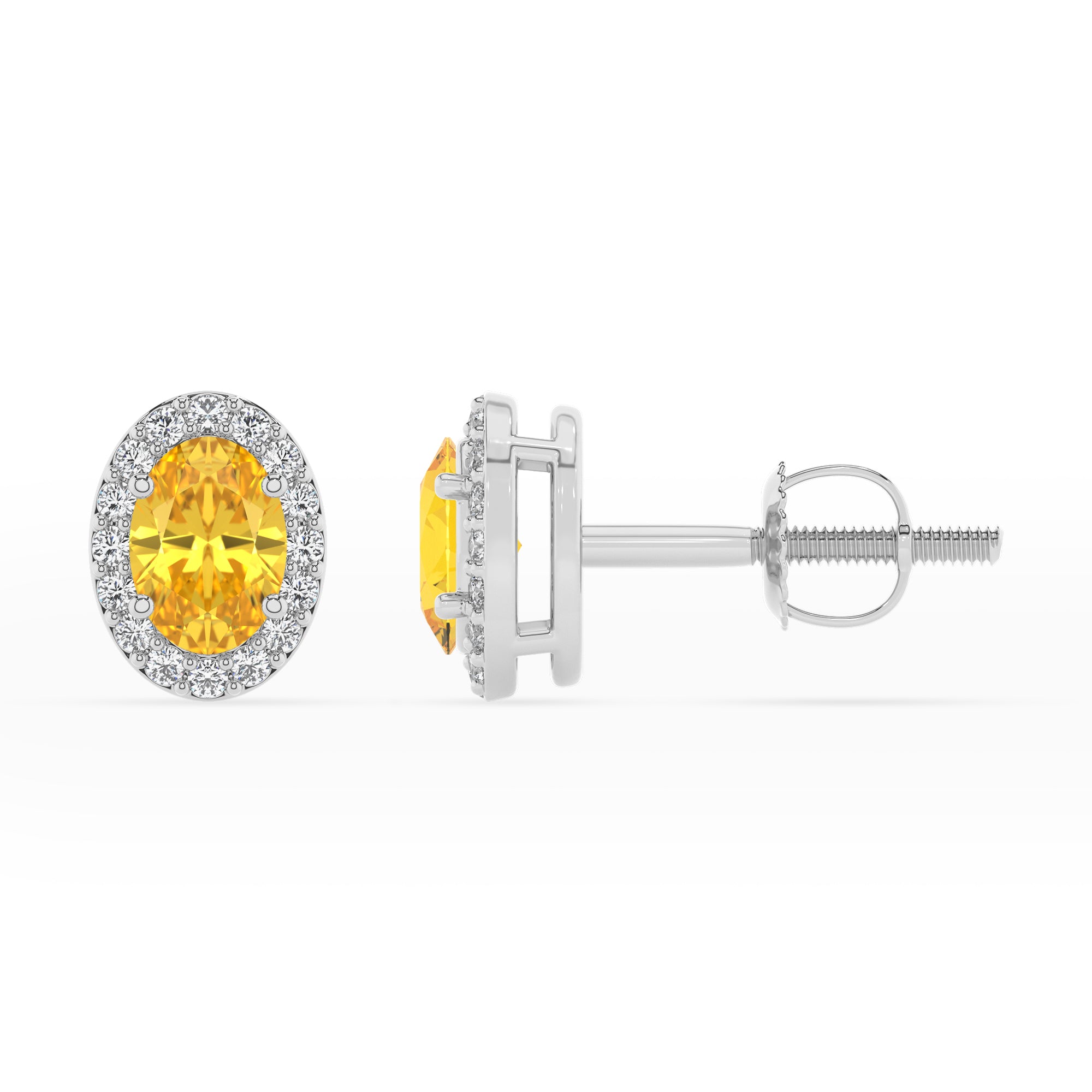 lab grown yellow sapphire oval stud earrings with moissanite 