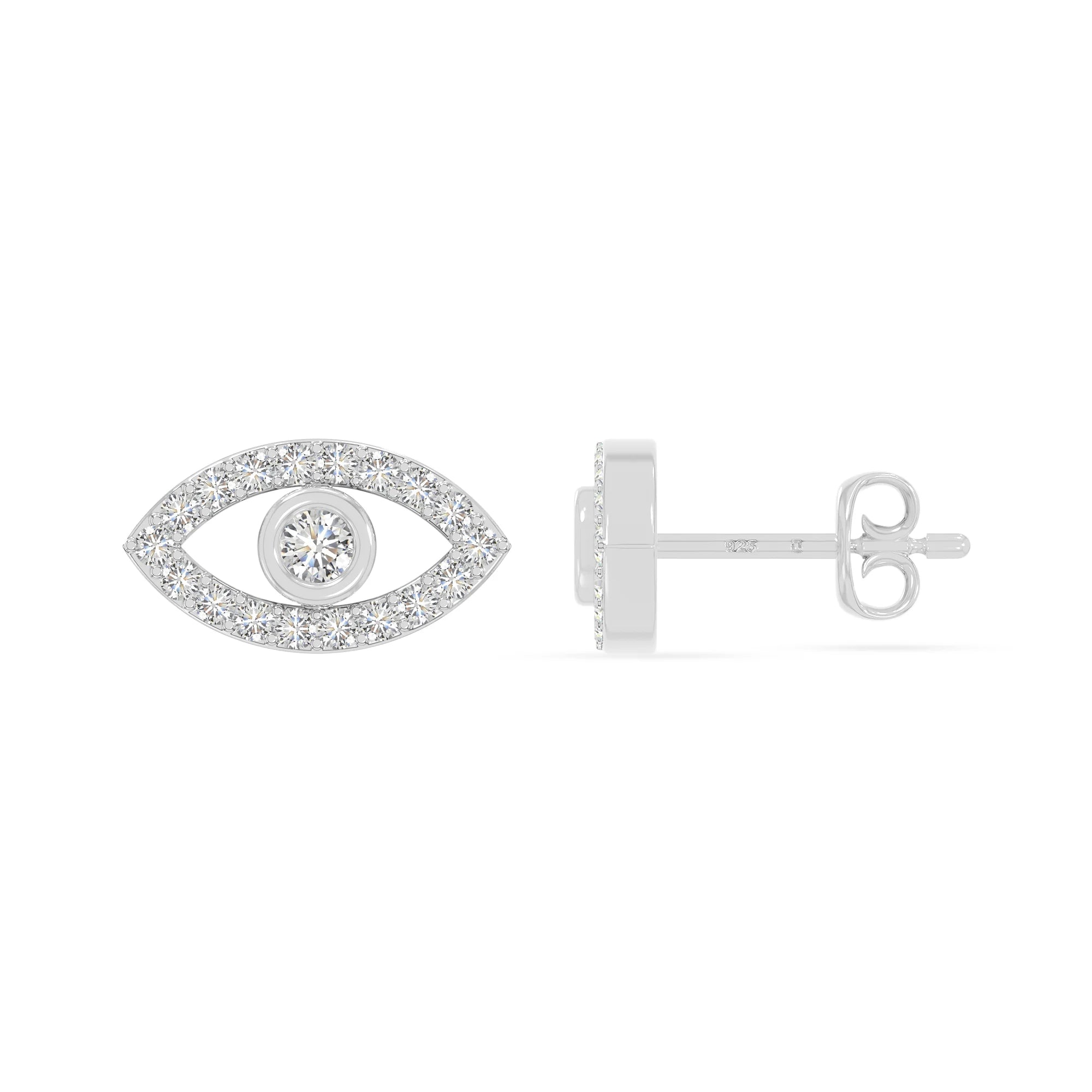 moissanite evil eye stud earrings in sterling silver 
