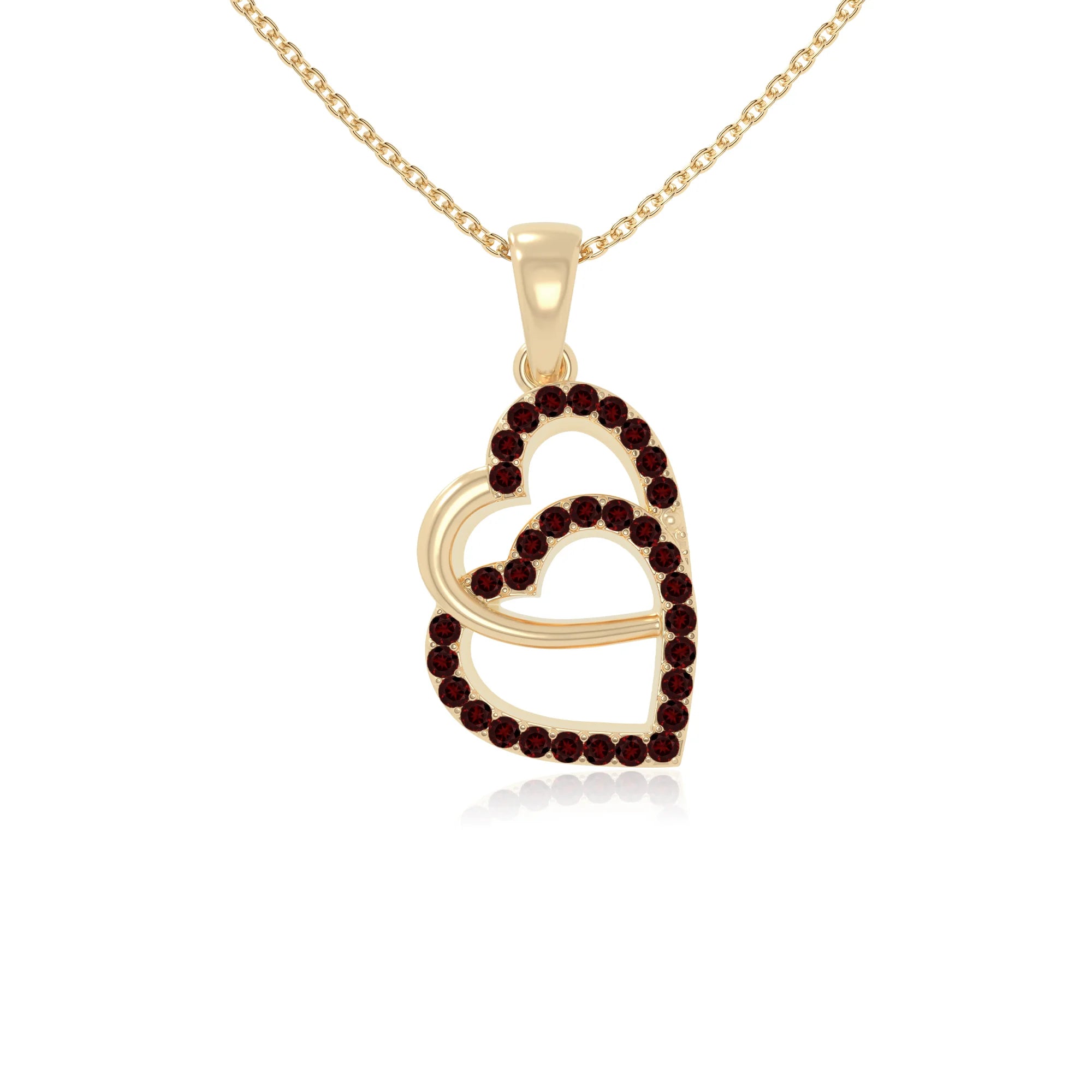 natural garnet heart in heart necklaces in yellow gold vermeil 