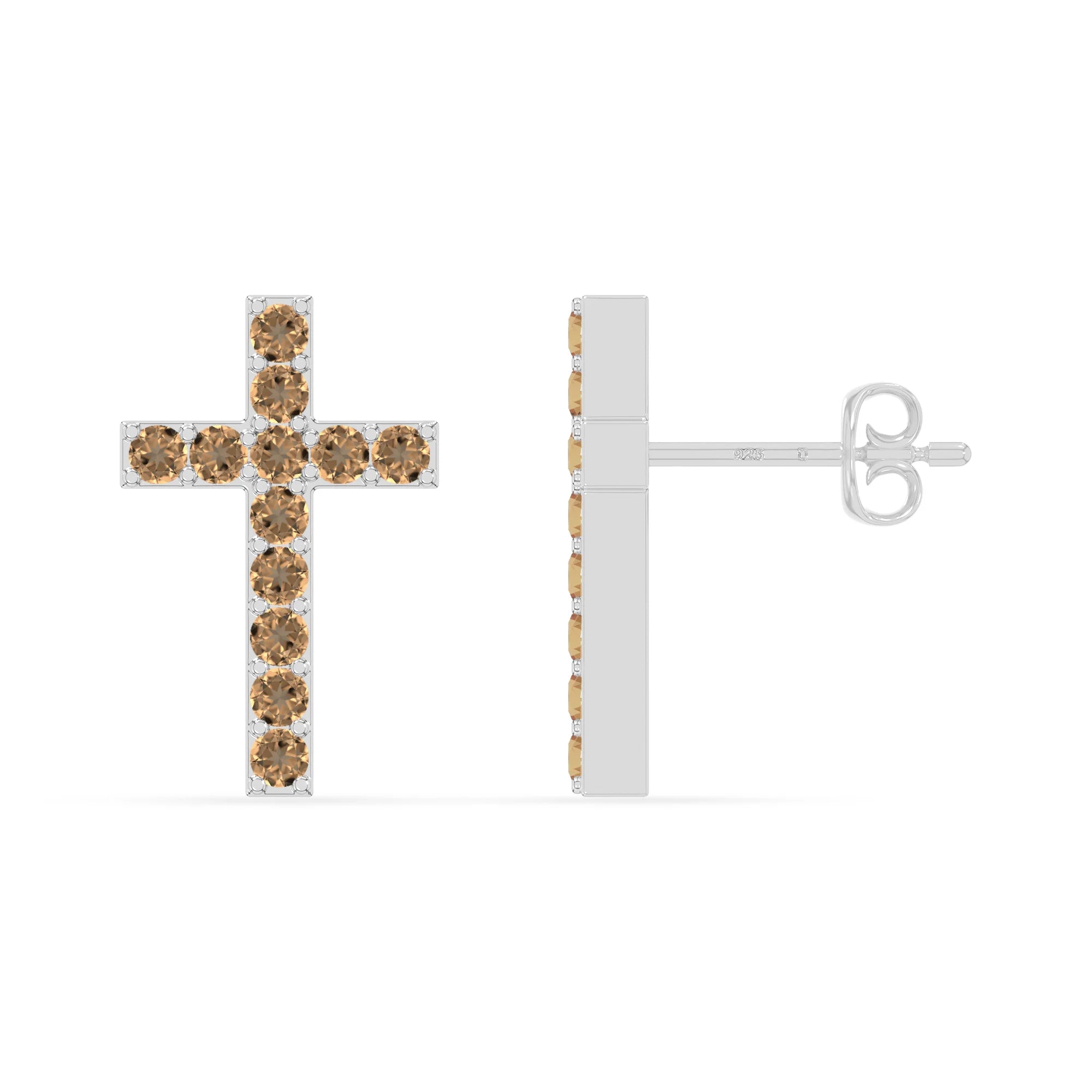 natural citrine cross stud earrings in sterling silver 