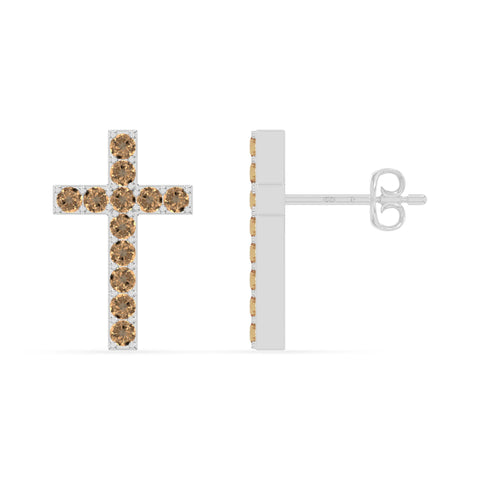 natural citrine cross stud earrings in sterling silver 