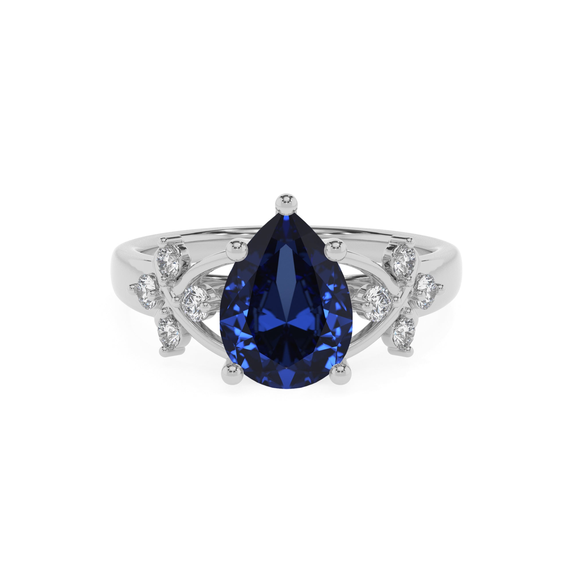 lab-grown blue-sapphire pear criss cross solitaire engagement ring