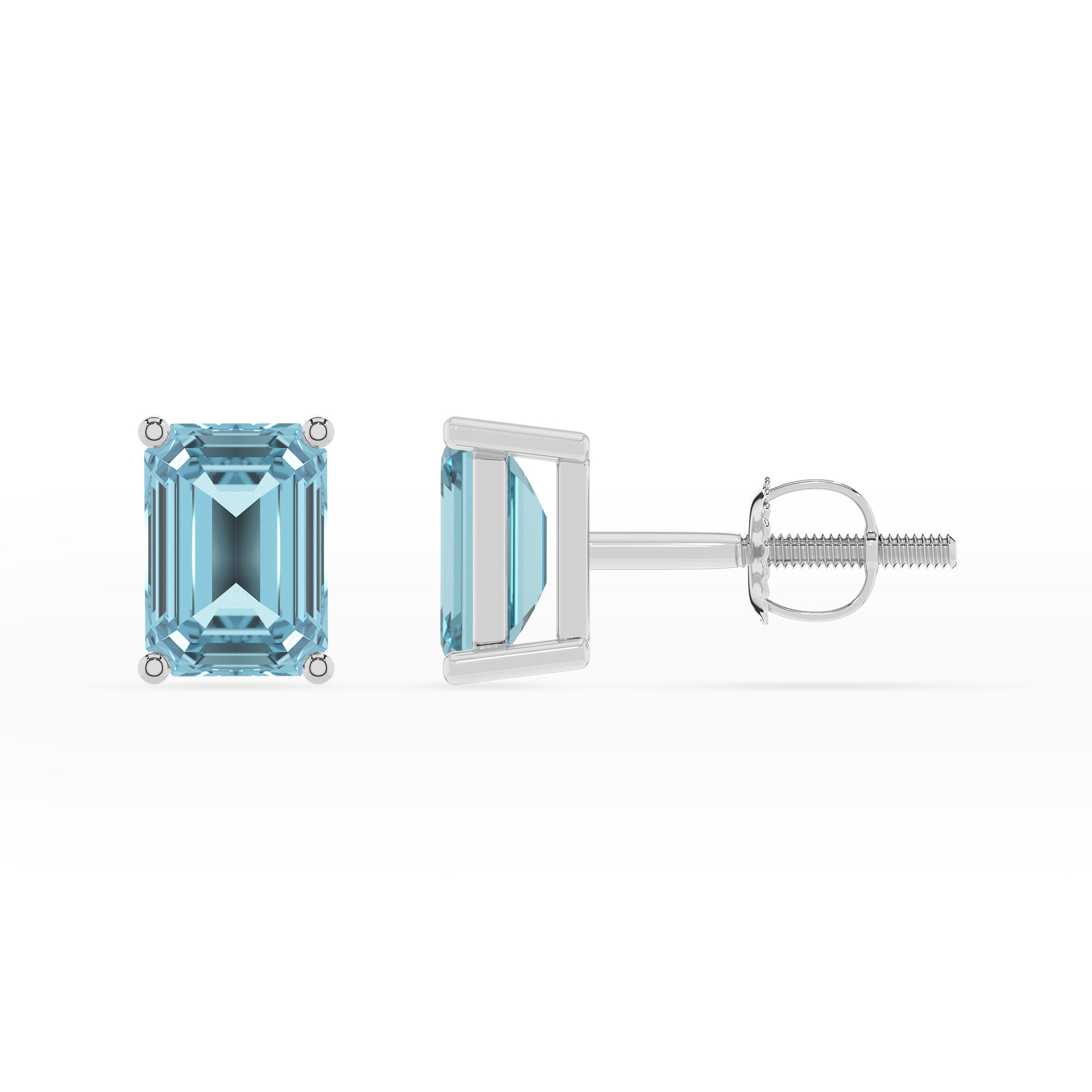 lab grown aquamarine emerald cut stud earrings 