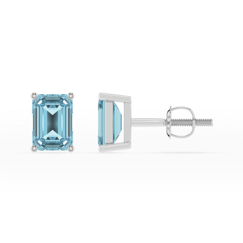 lab grown aquamarine emerald cut stud earrings 