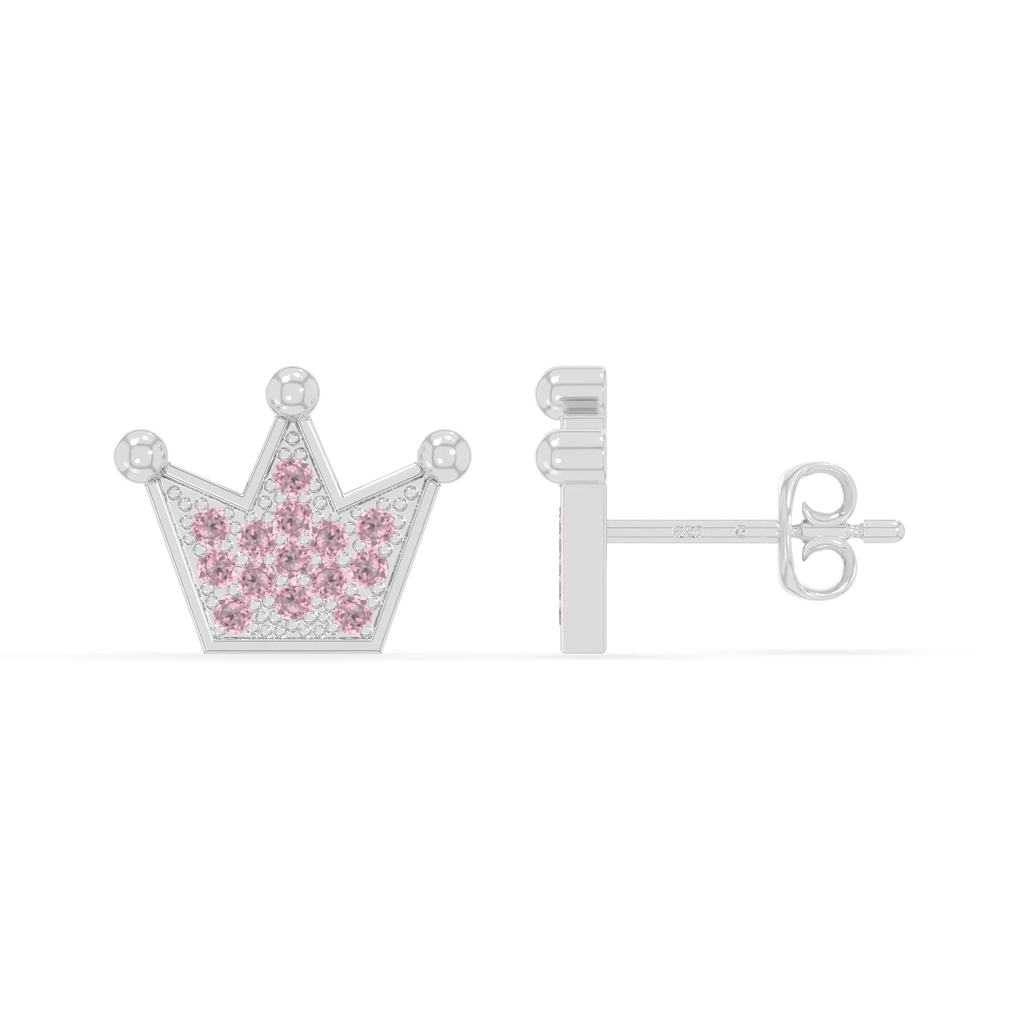 natural pink-tourmaline crown stud earrings in sterling silver 