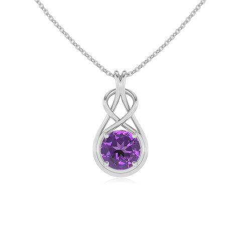 lab grown amethyst round shape solitaire infinity knot pendant necklace