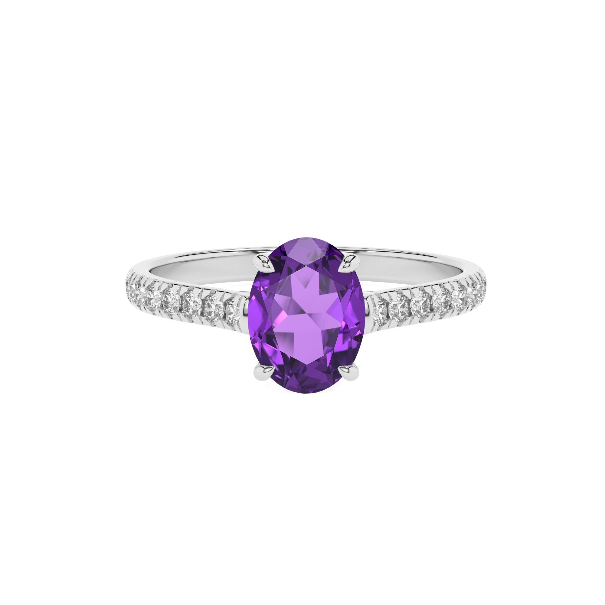 lab grown amethyst oval half eterity solitaire engagement ring