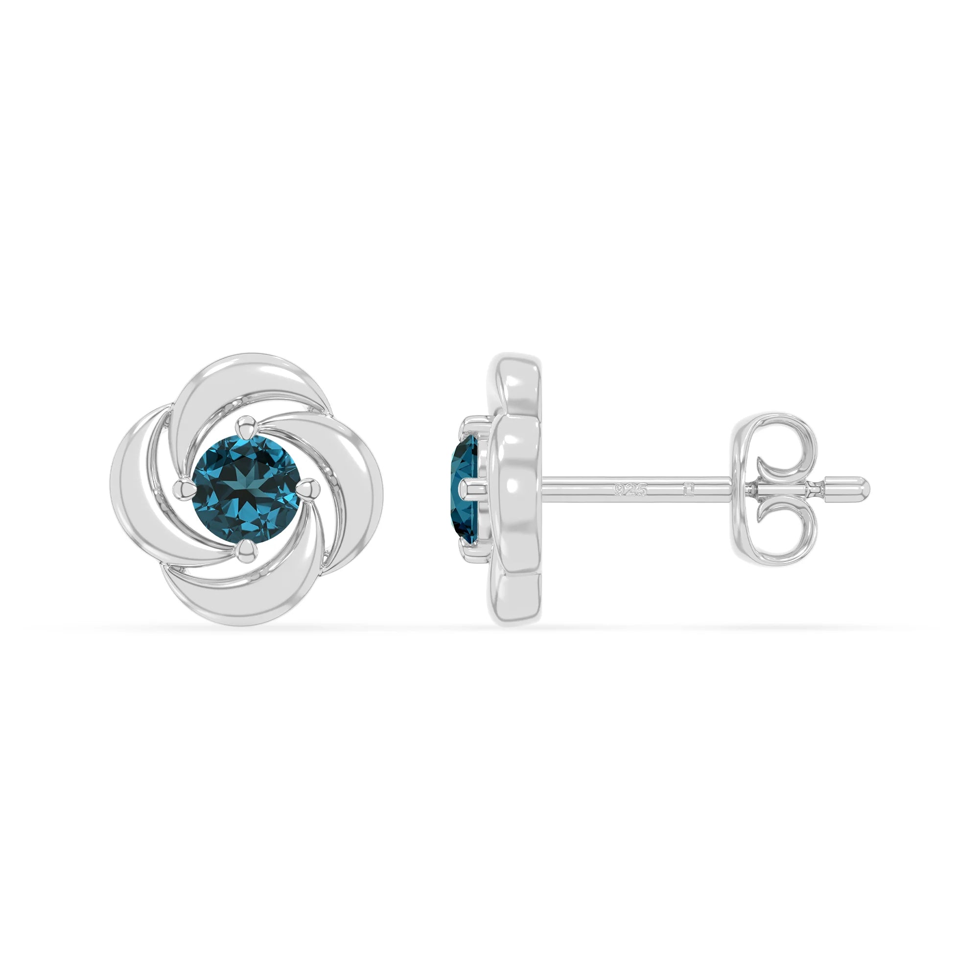natural london-blue-topaz flower stud earrings in sterling silver 