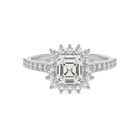 lab-grown moissanite asscher half eterity halo solitaire engagement ring