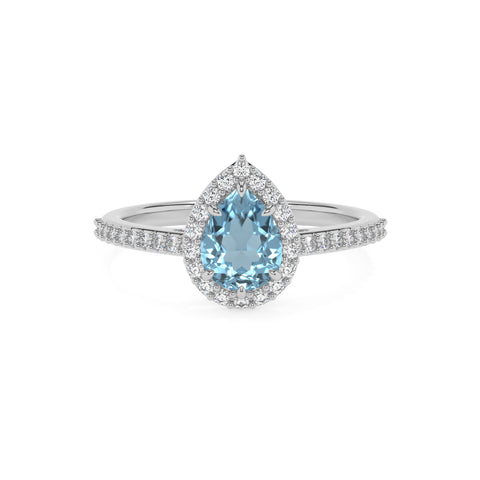 lab grown aquamarine pear half eterity halo solitaire engagement ring