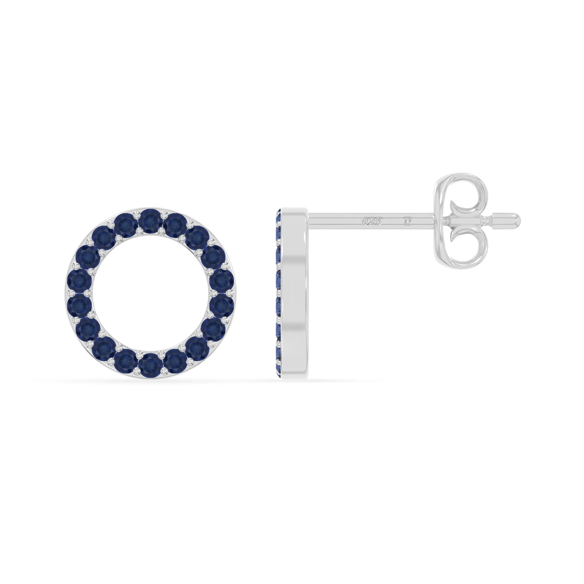 natural blue-sapphire circle stud earrings in sterling silver 
