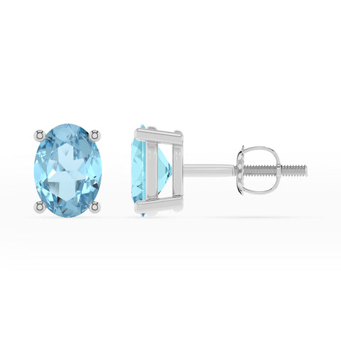 lab grown aquamarine oval stud earrings 