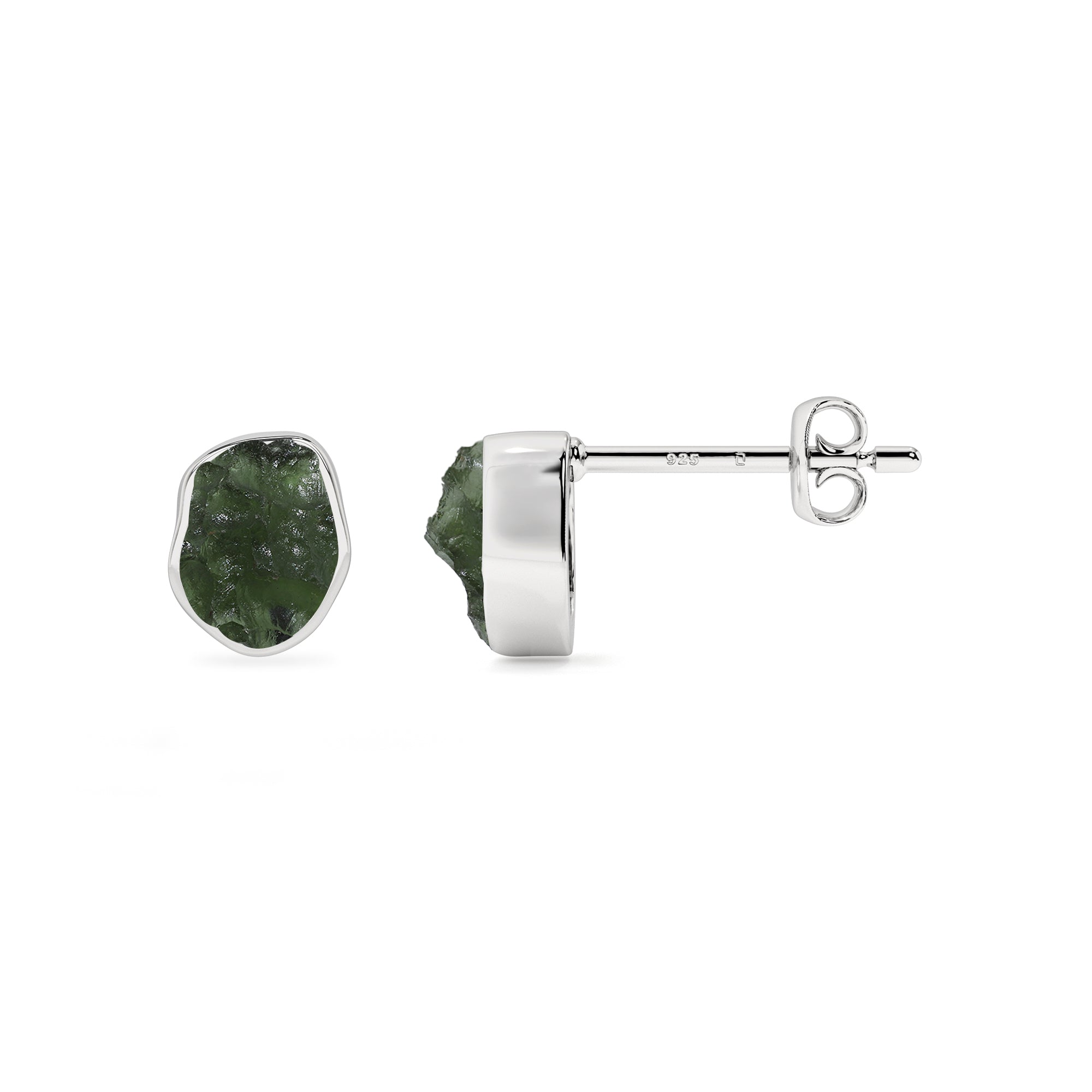 natural moldavite rough shape stud earrings