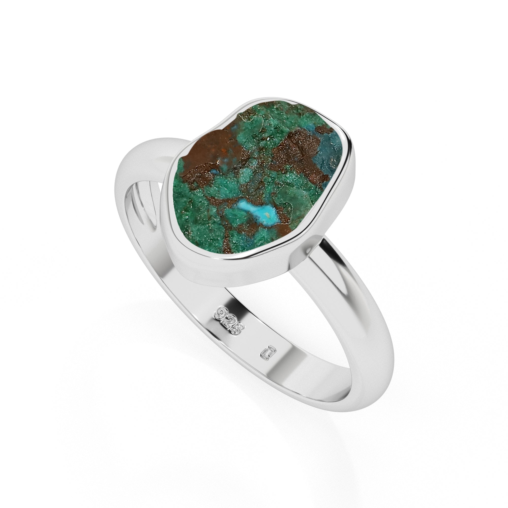 chrysocolla rough shape stackable bezel-set ring