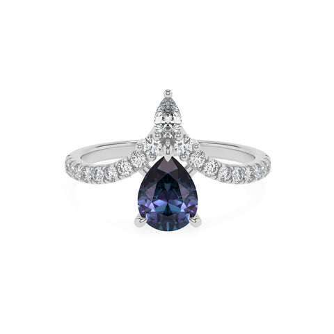 lab grown alexandrite pear solitaire engagement ring