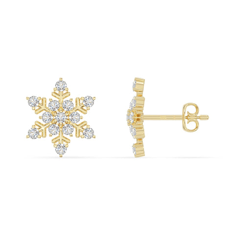 moissanite snowflake stud earrings in yellow gold vermeil 