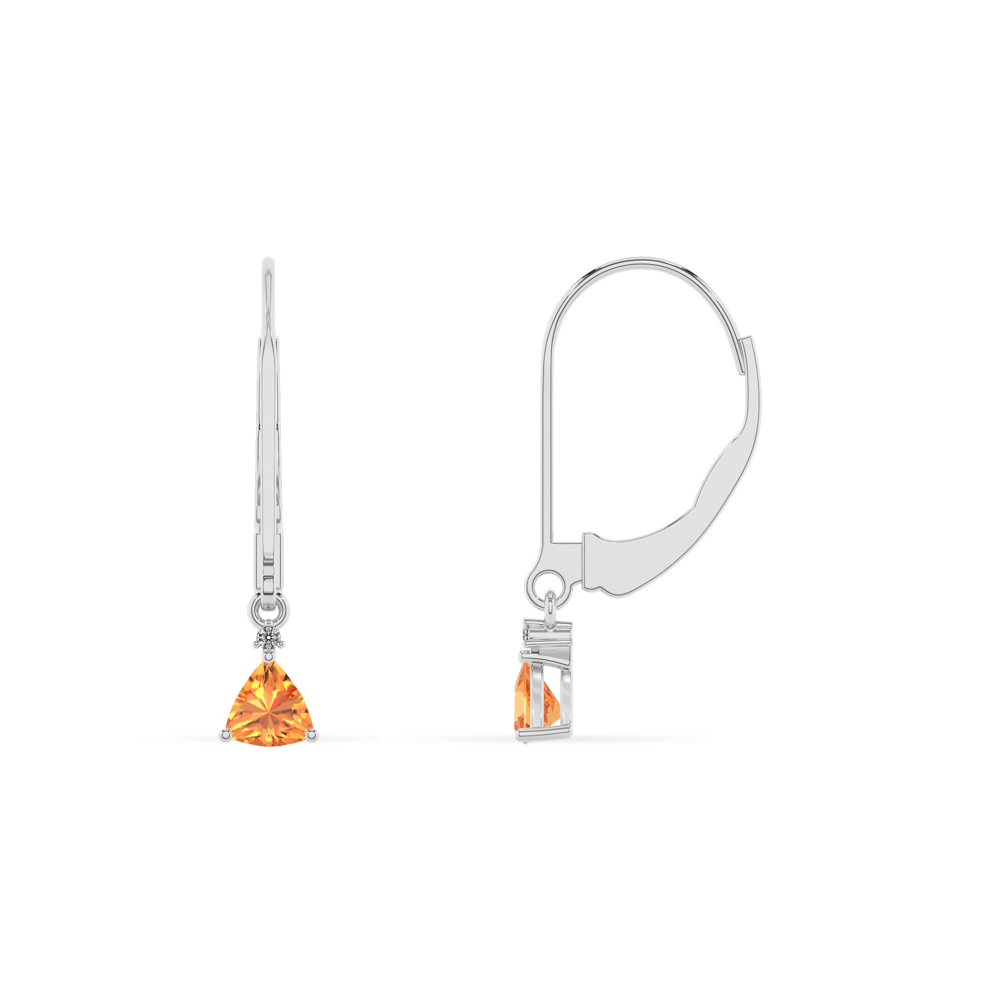 lab grown citrine trillion dangle earrings with moissanite 