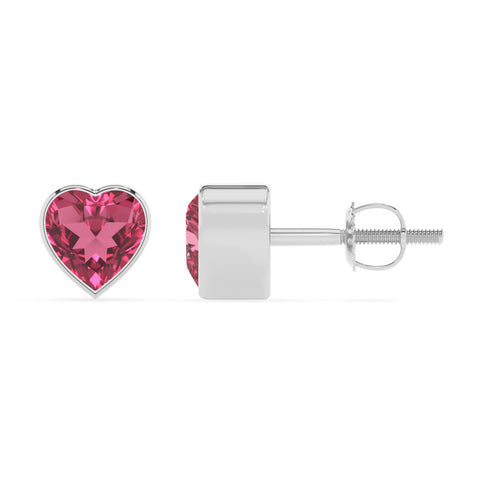 natural pink tourmaline heart stud earrings 