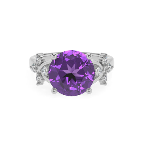 lab grown amethyst round criss cross solitaire engagement ring