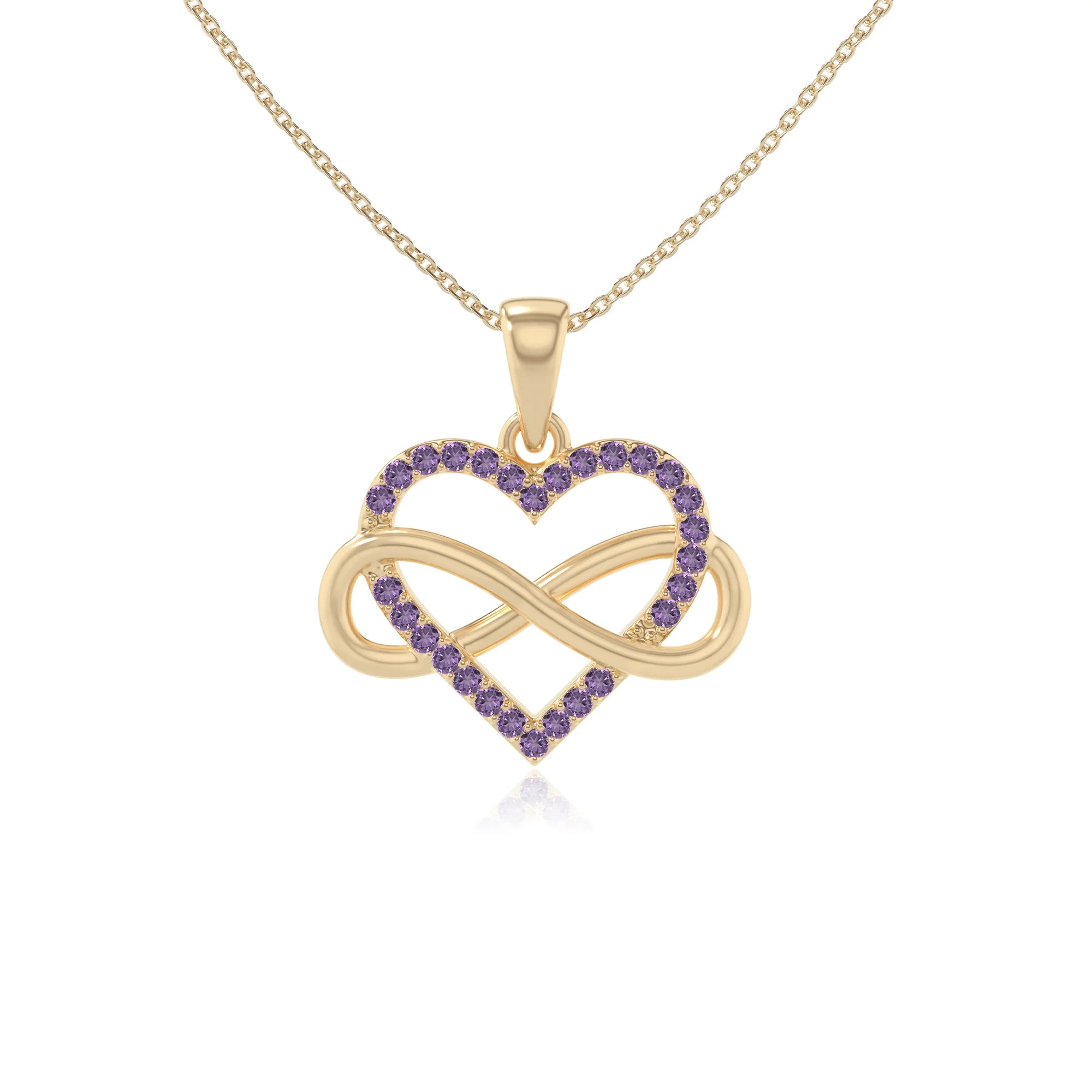 natural amethyst infinity heart necklaces in yellow gold vermeil 