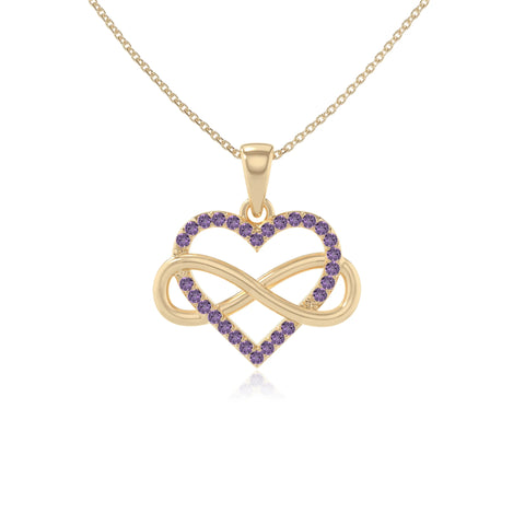 natural amethyst infinity heart necklaces in yellow gold vermeil 