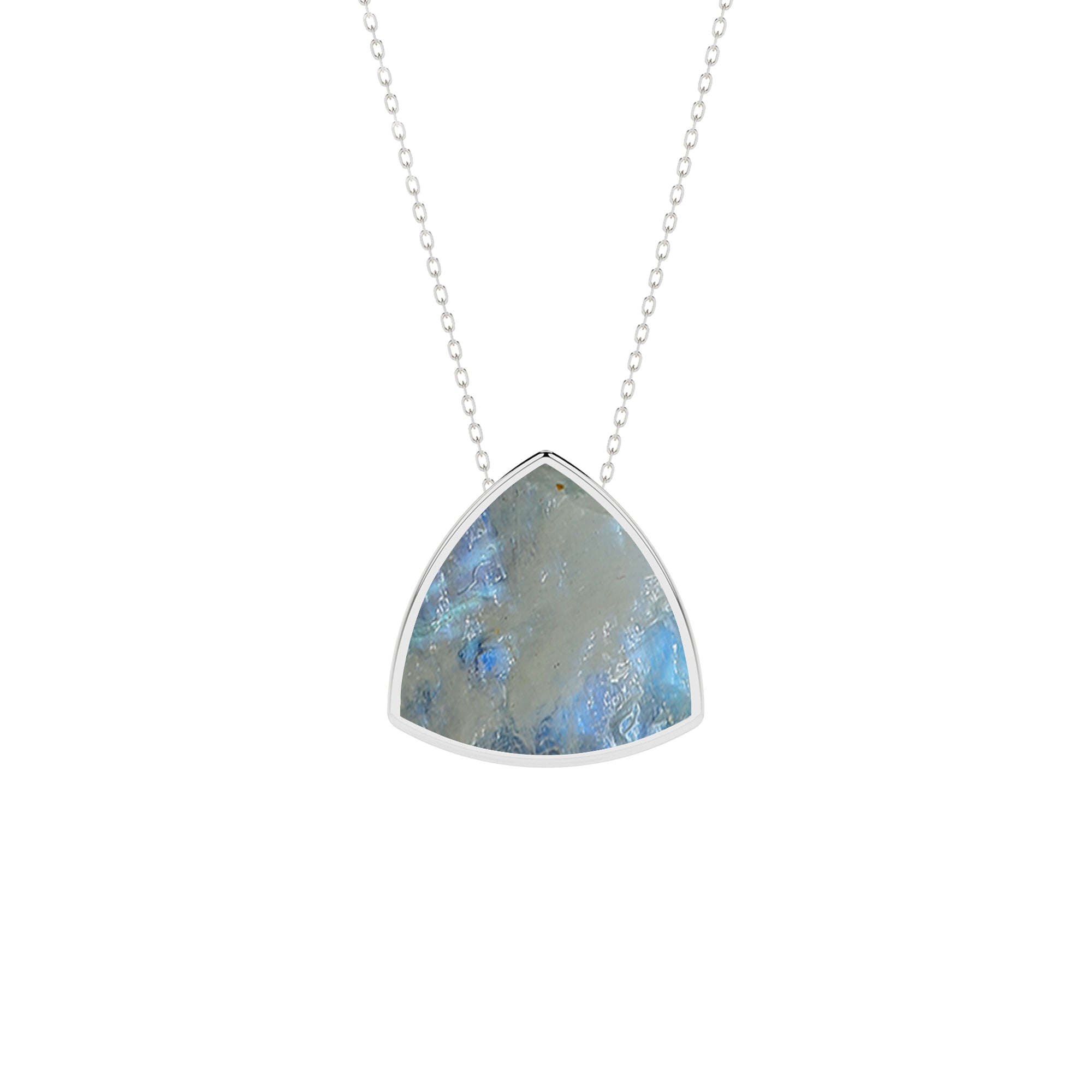 natural rainbow-moonstone trillion shape pendant necklace