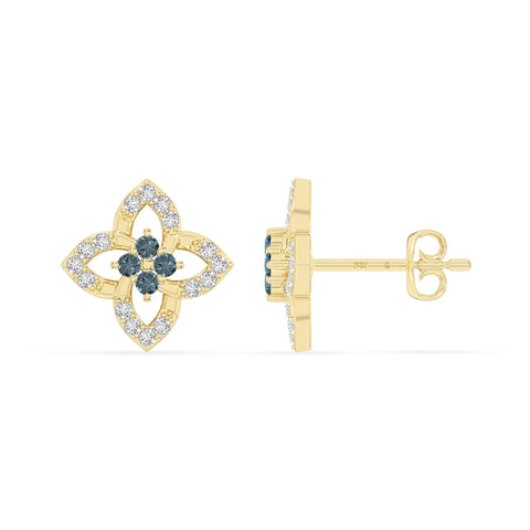 natural london-blue-topaz 4 petal flower stud earrings in yellow gold vermeil 