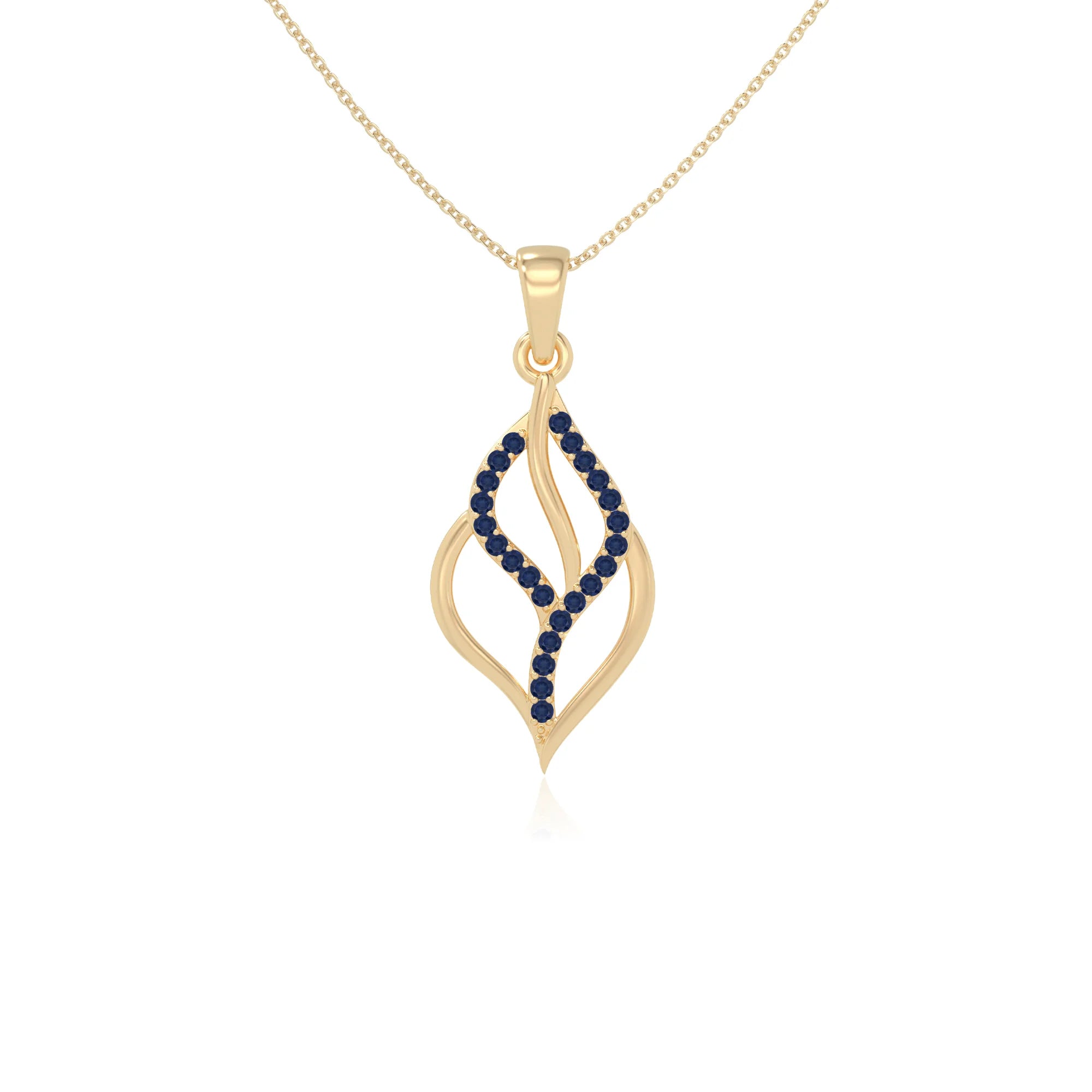 natural blue-sapphire leaf necklaces in yellow gold vermeil 
