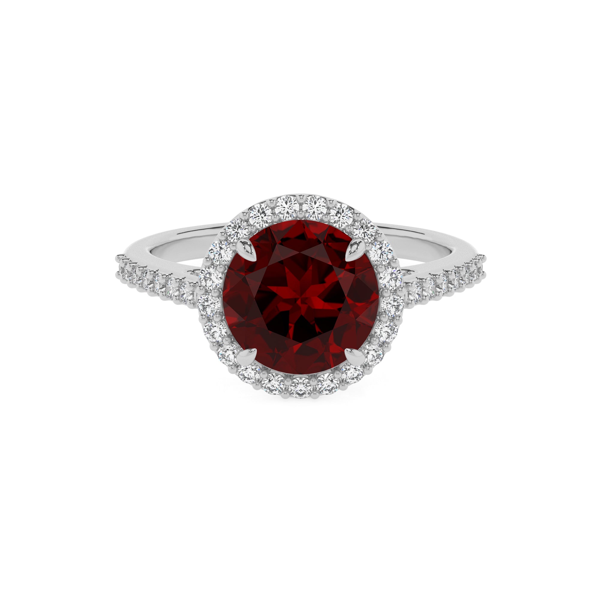 natural garnet round half eterity halo solitaire engagement ring