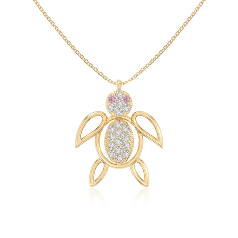 natural pink-tourmaline turtle necklaces in yellow gold vermeil 