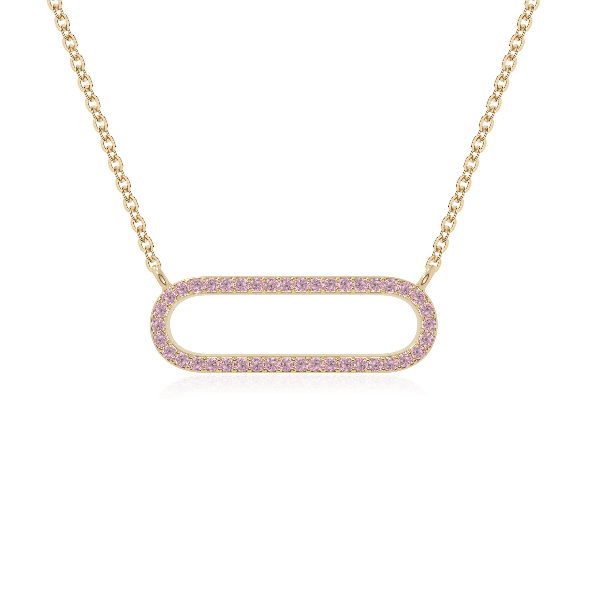 natural pink-tourmaline oval paperclip necklaces in yellow gold vermeil 
