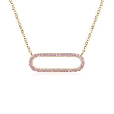 natural pink-tourmaline oval paperclip necklaces in yellow gold vermeil 