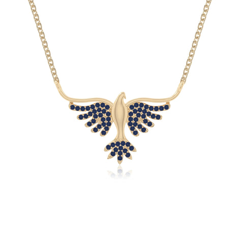 natural blue-sapphire phoenix eagle necklaces in yellow gold vermeil 