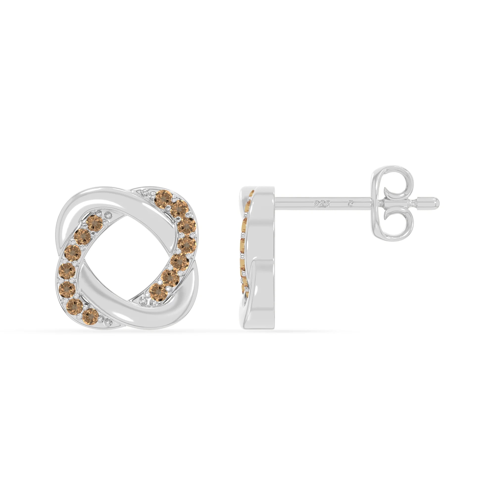 natural citrine knot-love stud earrings in sterling silver 