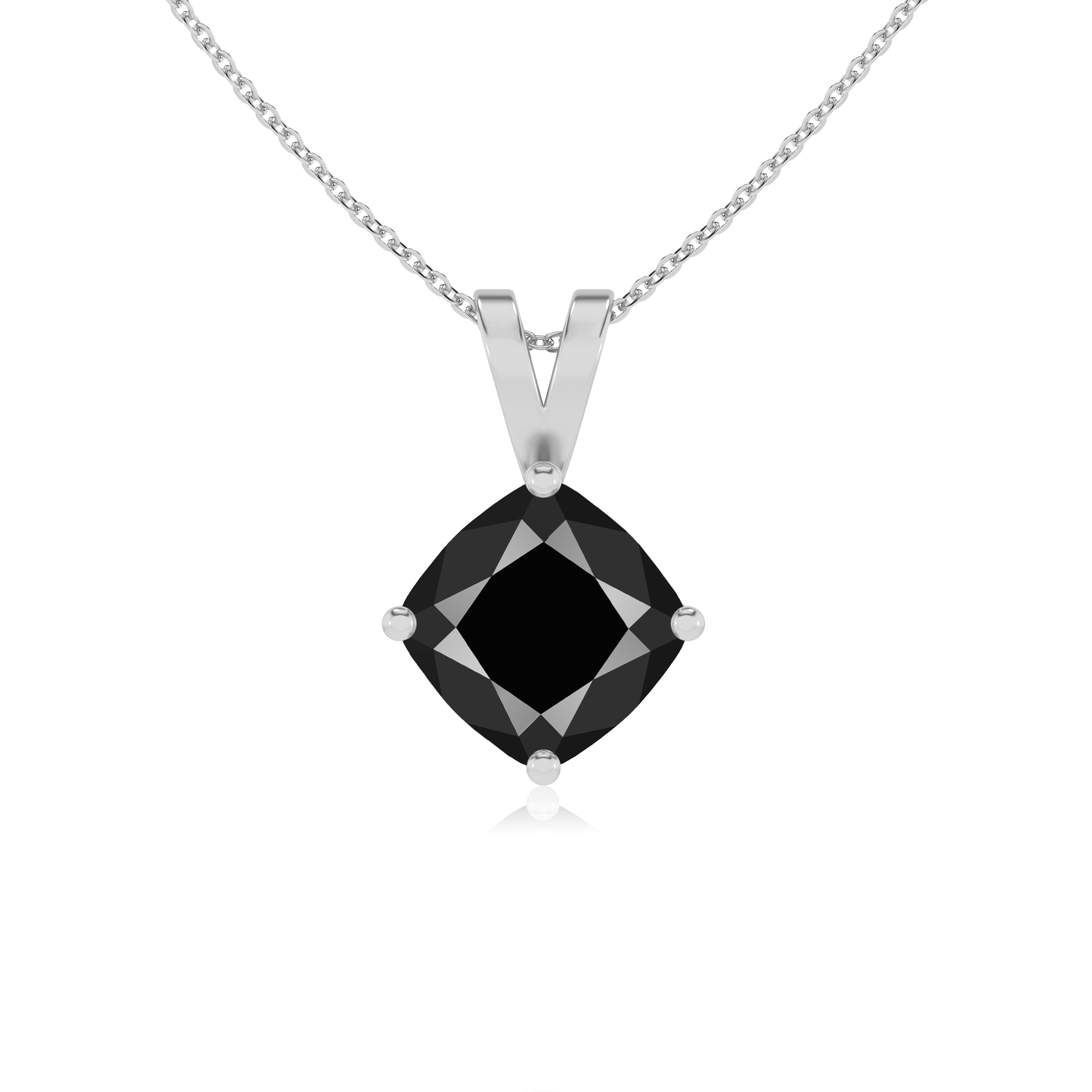 natural black-onyx cushion shape solitaire v-bale pendant necklace