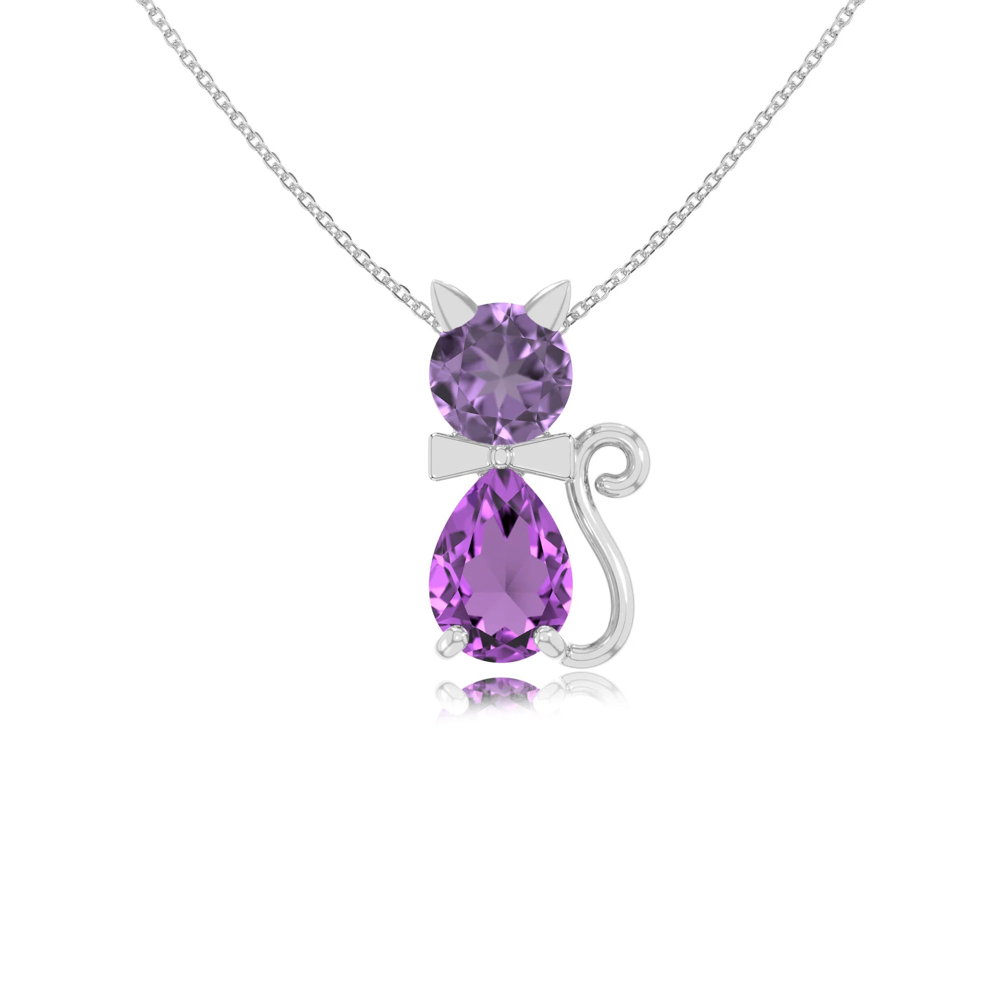 natural amethyst cat necklaces in sterling silver 