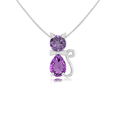 natural amethyst cat necklaces in sterling silver 