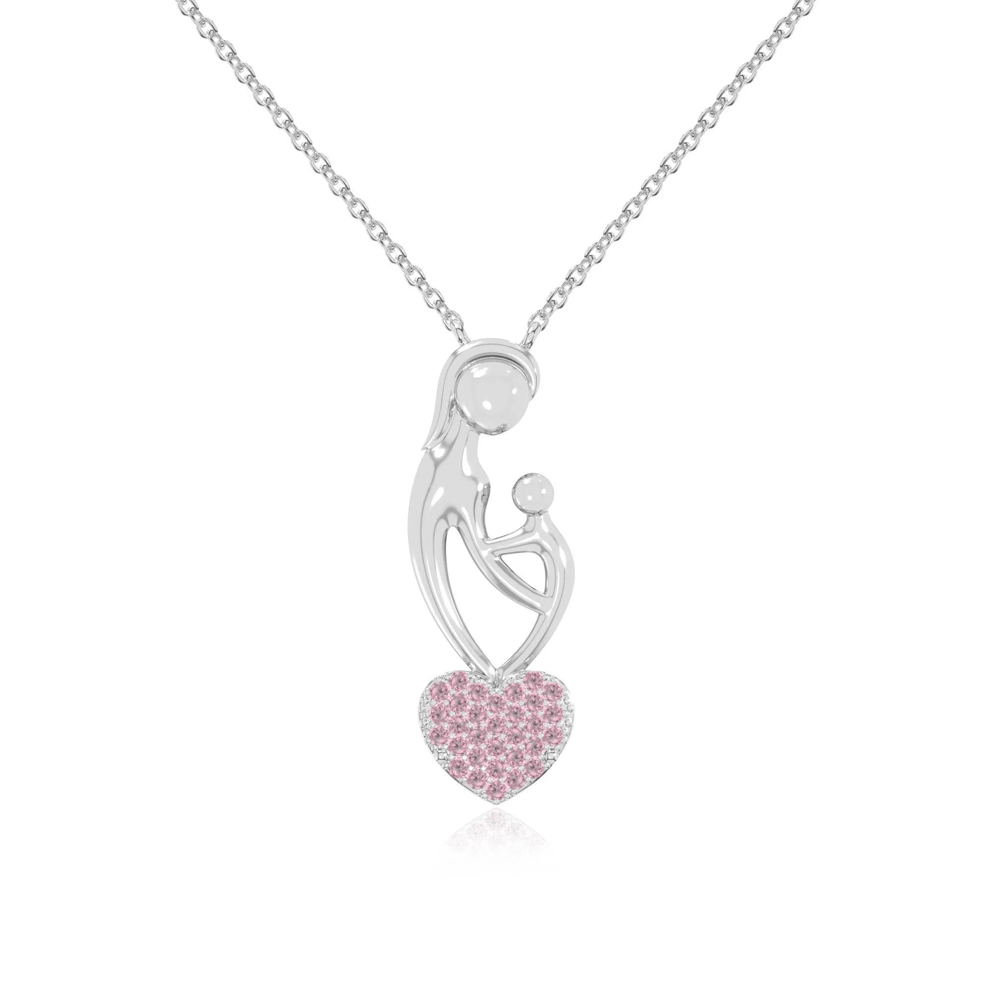 natural pink-tourmaline mother child heart necklaces in sterling silver 