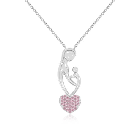 natural pink-tourmaline mother child heart necklaces in sterling silver 