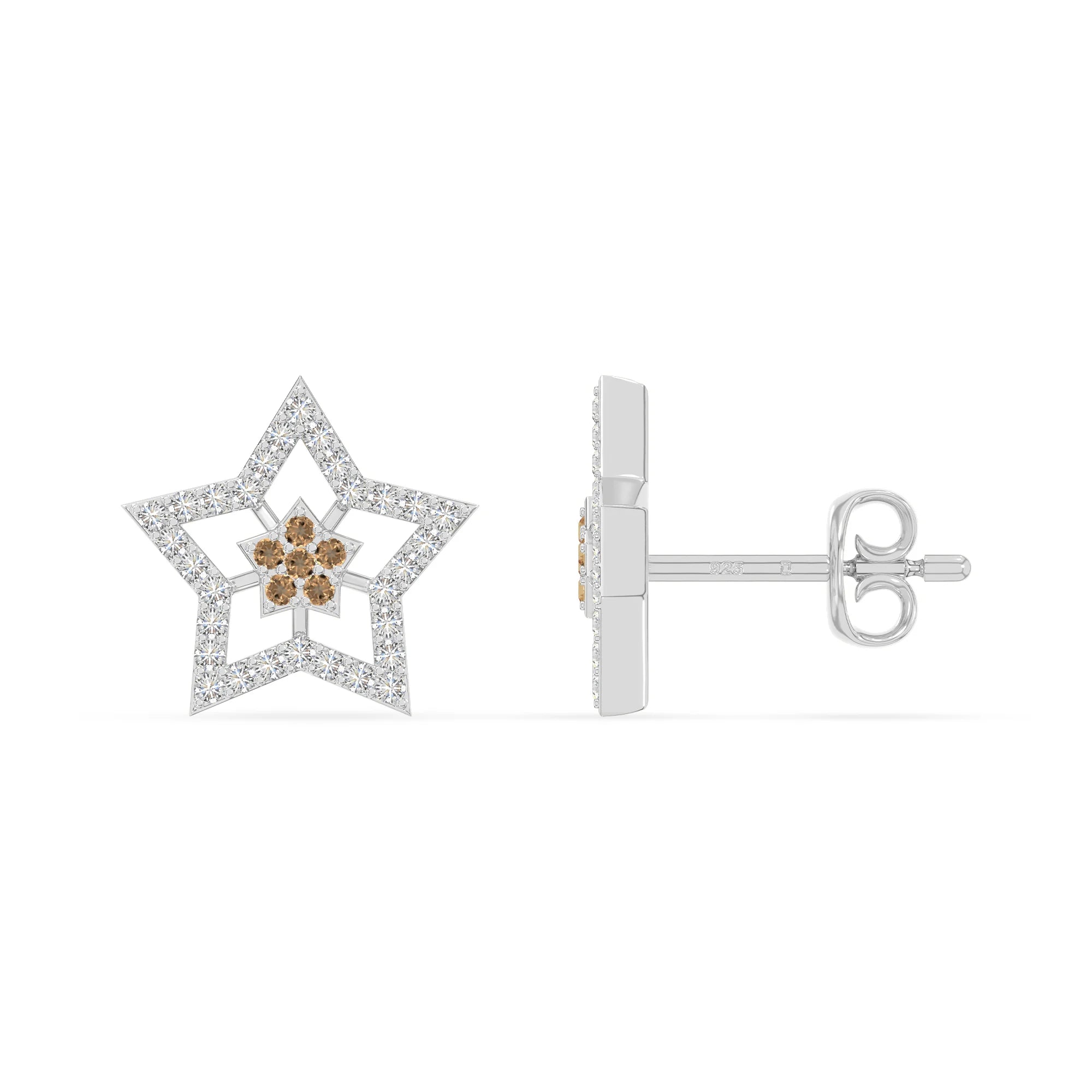 natural citrine star stud earrings in sterling silver 