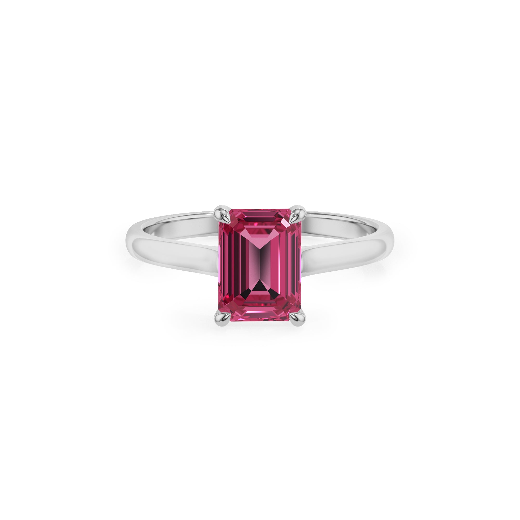 lab grown pink tourmaline emerald solitaire engagement ring