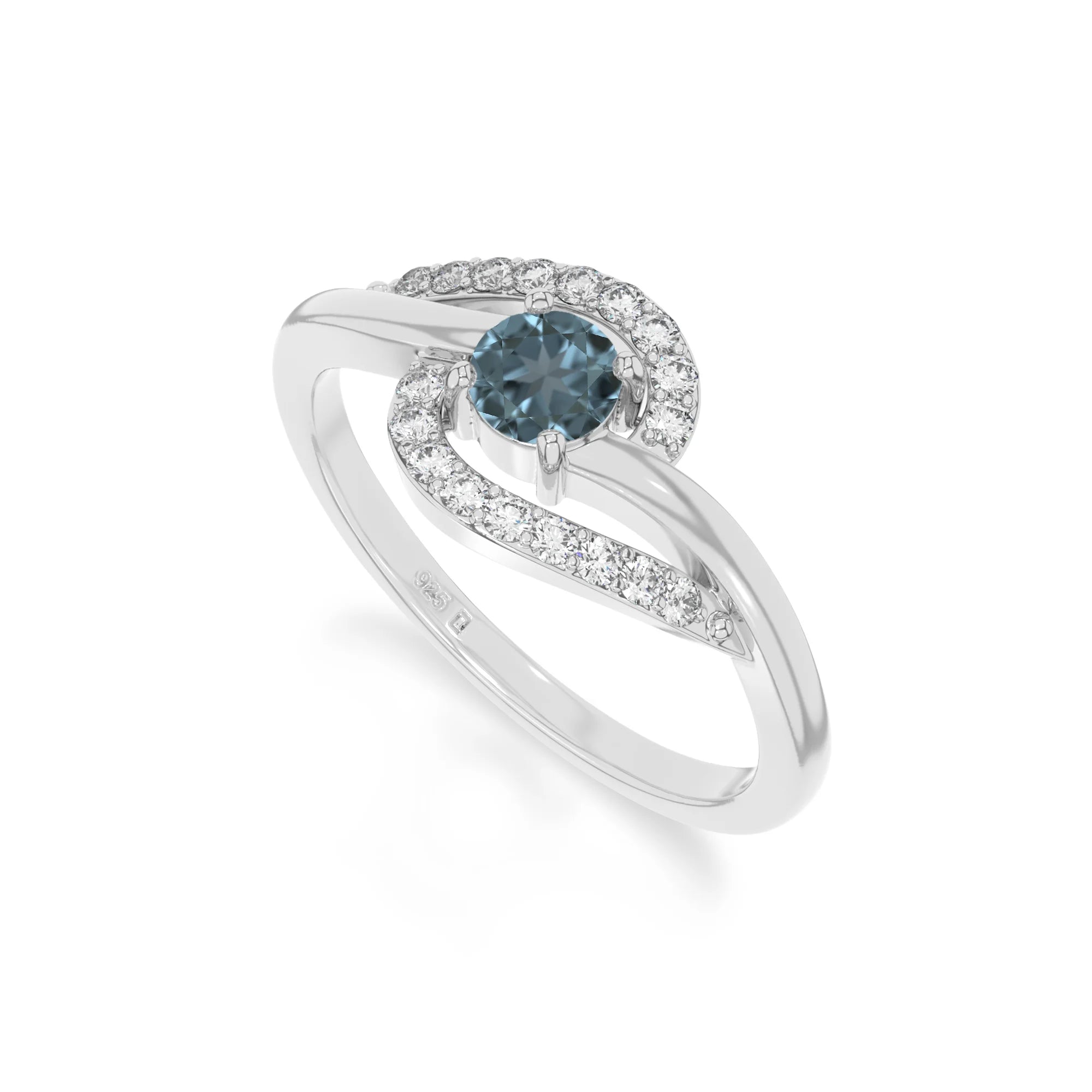 natural london blue topaz infinity solitaire rings in sterling silver 